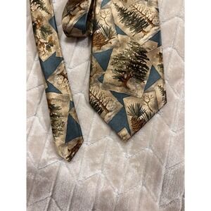 VTG Oscar de la Renta COUTURE Silk Velour Tie Evergreen Trees Oak Leaf Nature